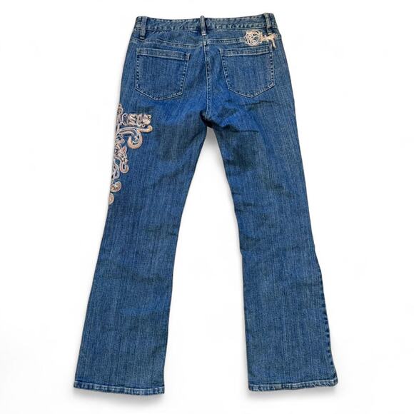 Y2k mcbling mall core embroidered "Rock n' Rose" low rise blue jeans wmns 4P 29" - Picture 3 of 8